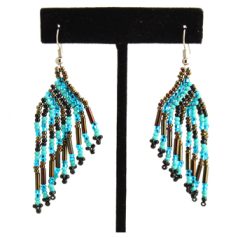 Half Fringe Earrings- Blue and Bronze