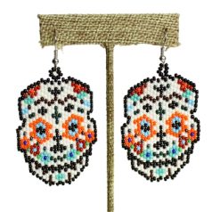 Hand Beaded Earrings- Sugar Skull