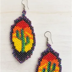 Hand Beaded Earrings- Cactus Silhouette