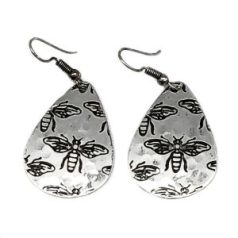 Silver Earrings- Bee Print